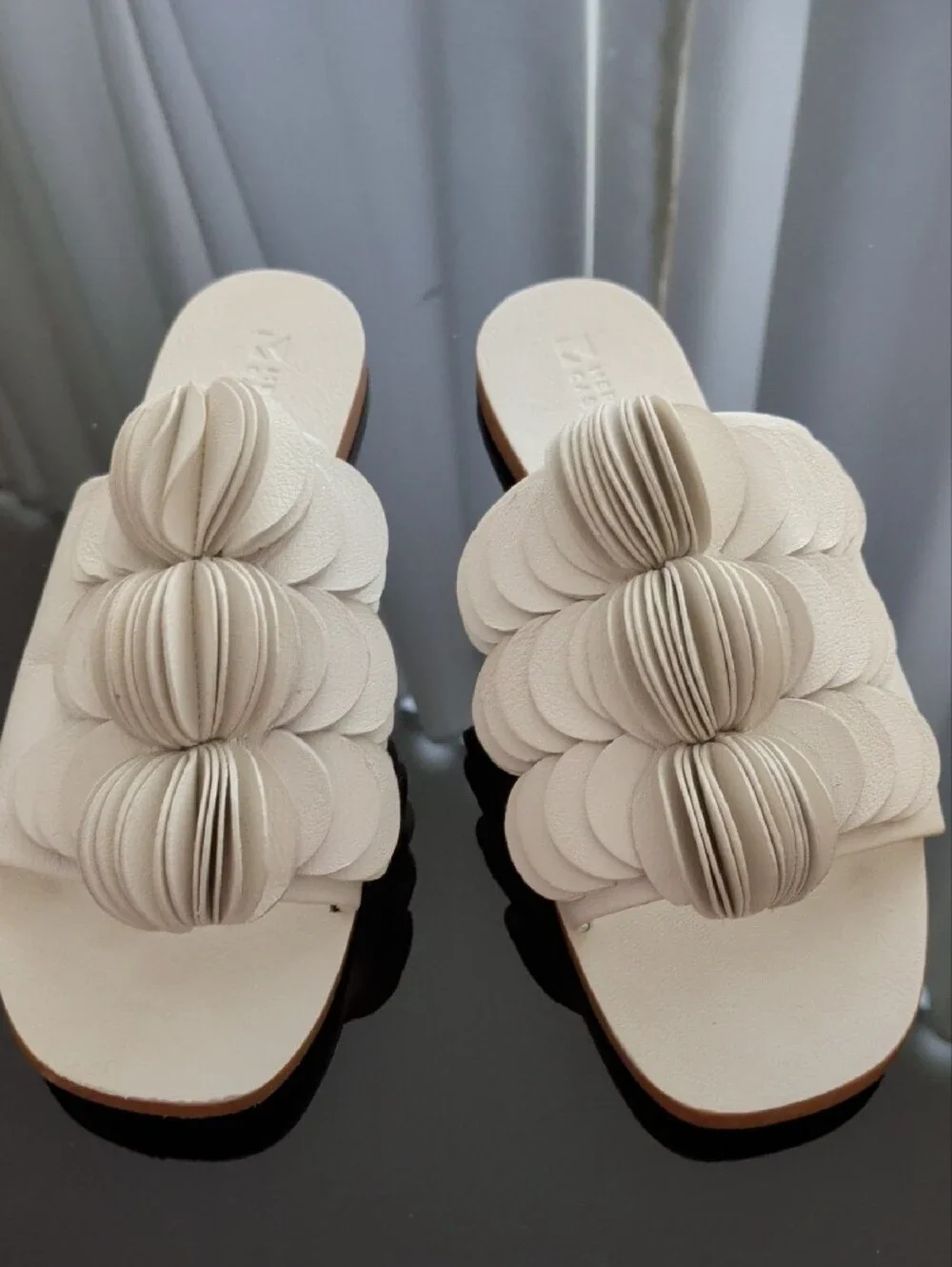 MERCEDES CASTILLO White Layered Scallop Lambskin Slide Sandals In Box